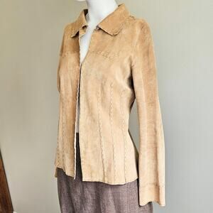 Wet Seal Womens Sz L Suede Tan 100% Leather Western Fitted Top Hook Eye Closure